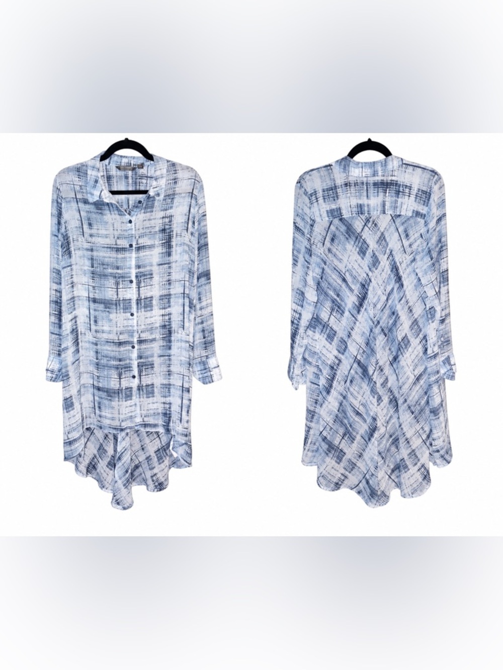 Lisa Rinna Collection Blue Abstract Sheer High-Low Tunic Dress Sizeโ Medium - Picture 2 of 5